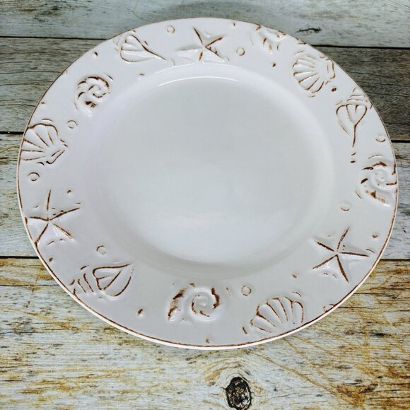 Thomson Pottery HAMPTON Seashells Embossed Rustic Off White Dinner Plates Set 4 - Picture 8 of 16